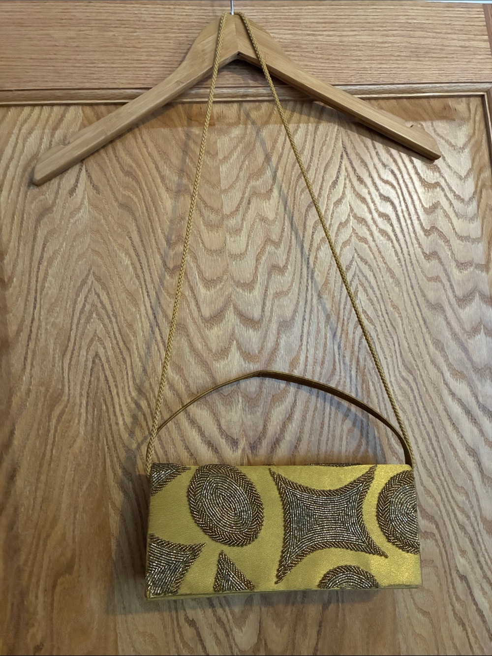 Bijoux Terner Gold Embroidered Evening Clutch with Chain Strap